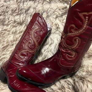 Austin Men Top Quality Rich Burgundy EEL & Leather western Boots Sz 8.5